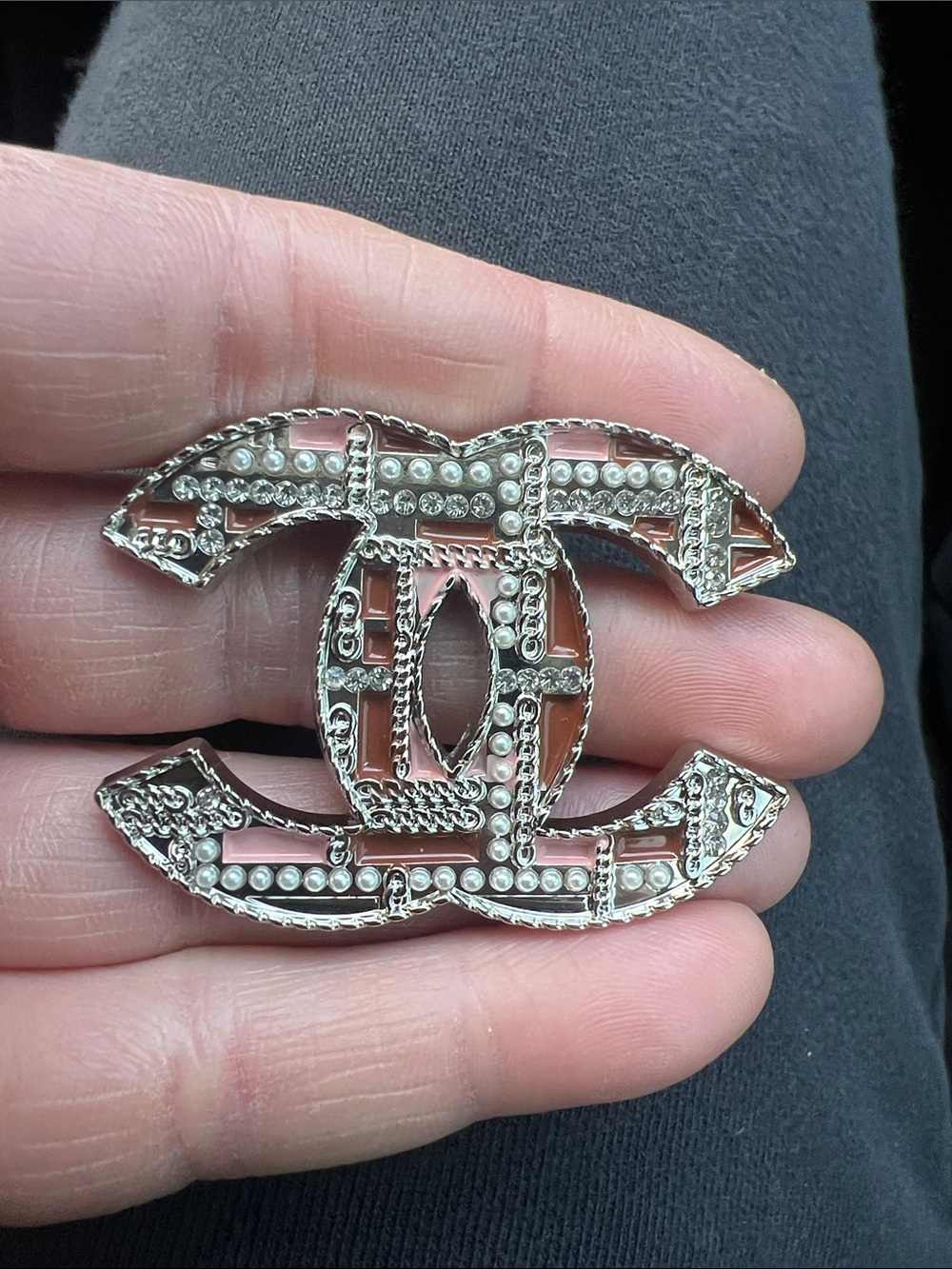 CC-Inspired Pink Pearl & Crystal Brooch